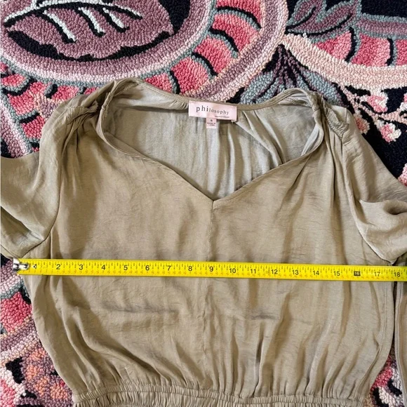 Philosophy Whimsygoth Peplum Blouse Olive Taupe Long Sleeve V Neck Women’s S - Picture 6 of 7